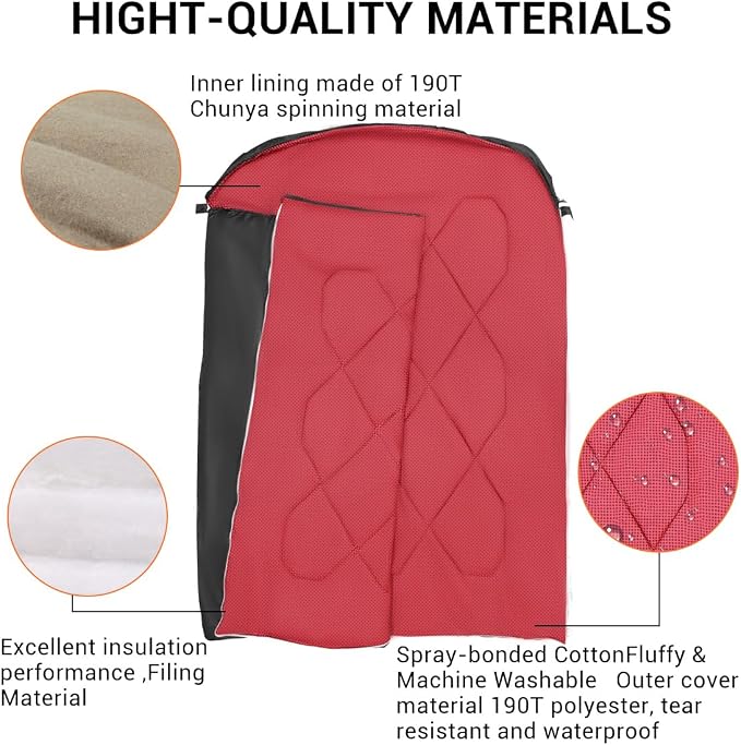Double Sleeping Bag for Adults Camping,Bring Pillow, XL Queen Size Sleeping Bags for 2 Person Hiking Backpacking, Lightweight Waterproof with Compression Sack