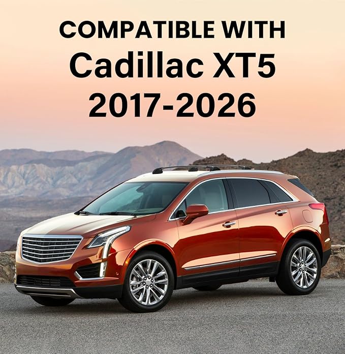 300lbs Lockable Roof Rack Cross Bars Compatible with Cadillac XT5 2017 2018 2019 2020 2021 2022 2023 2024 2025 2026, Aluminum Roof Crossbar for Rooftop Cargo Carrier Kayak Bike Snowboard