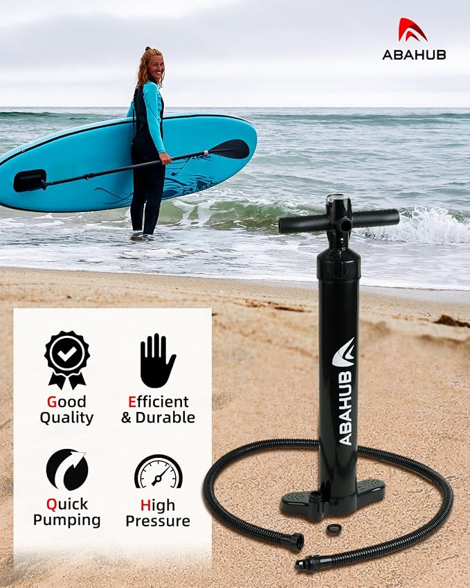 Abahub SURF Hand Pump for Inflating Stand Up Paddleboards，Inflatable Paddle Boards， or Kayaks - Dual Action High Pressure Pump with Gauge