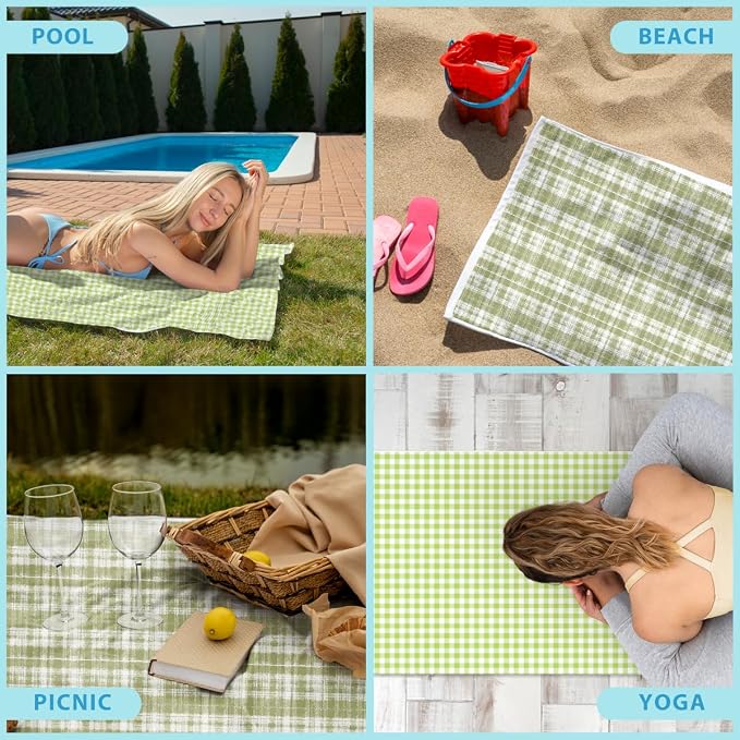 2 Pcs Microfiber Beach Towel Sand Free Quick Dry Oversized Lightweight Absorbent Sage Green and White Textured Plaid Design Bath Towels for Pool Travel 71 x 32 Inches