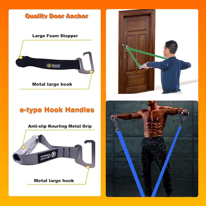 J Bryant Fitness Heavy-Duty Resistance Band Bar with Resistance Bands, E-Shaped Hook Design, 500lb Load Capacity, Anti-Slip Surface, Carry Bag Included, for Strength Training and Fitness