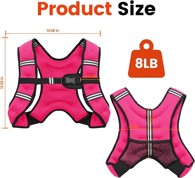 Poudee Weighted Vest, 6lb/8lb/10lb/12lb/16lb/20lb/25lb/30lb Weight Vest for Men Women, Body Weight Vests Adjustable with Reflective Stripe for Strength Training, Running, Workout, Jogging, Walking