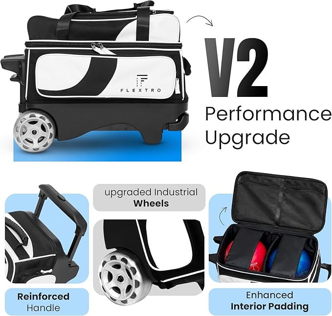 Flextro 3 Ball Bowling Bag with Wheels – 2+1 Modular Roller, 5-Inch Heavy-Duty Wheels, Zero-Wobble Aluminum Handle, Separate Shoe Compartment, Fits Men & Women