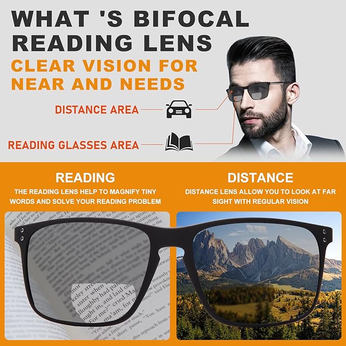 JO Bifocal Reading Glasses Sunglasses 2 Pack - UV400 Protection Fashion Bifocal Sun Reader for Men
