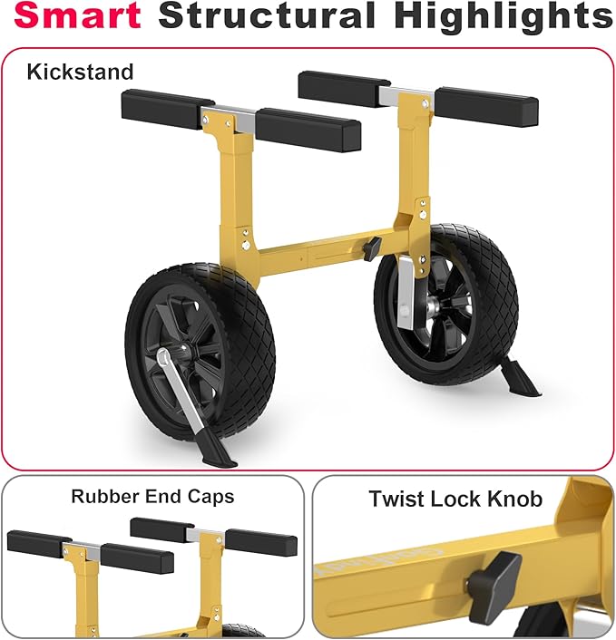 GanFindX Heavy Duty Kayak Cart | Adjustable Foldable Trolley with Durable Wheels, Portable Kayak Transport Cart, Tie-Down Straps Included