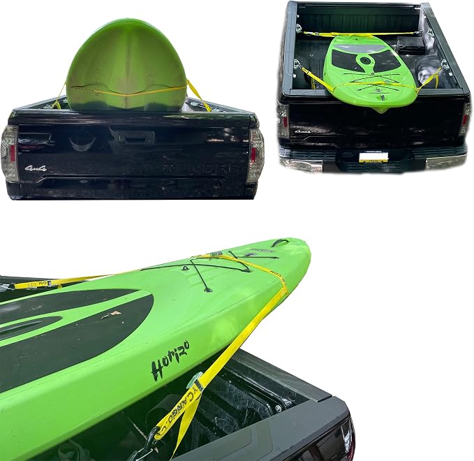 SecureMyCargo - Kayak & Paddleboard Truck Bed Strap – Fast 30‑Second Tie‑Down System for Pickups–Secure SUP, Canoe, or Kayak Without Ratchets or Knots – Deluxe Kit w/Anchor‑Point Extension Straps