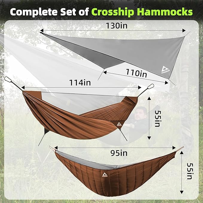 Camping Hammock with Mosquito Net, Underquilt & Rain Fly Tarp – 2 Person Portable Hammock Set for Hiking, Backpacking, Travel, Backyard, Beach – Holds Up to 500lbs (Orange)