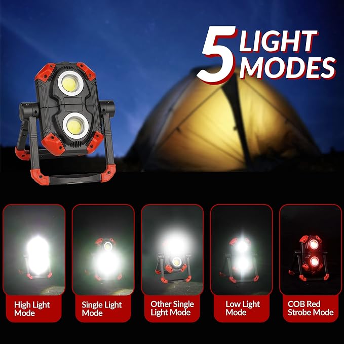 Adelante LED Headlamp Flashlight, 2500LM 6500K 12 Hours Long Lasting Rechargeable Work Light, Portable Flood Light for Mechanics, Repairing