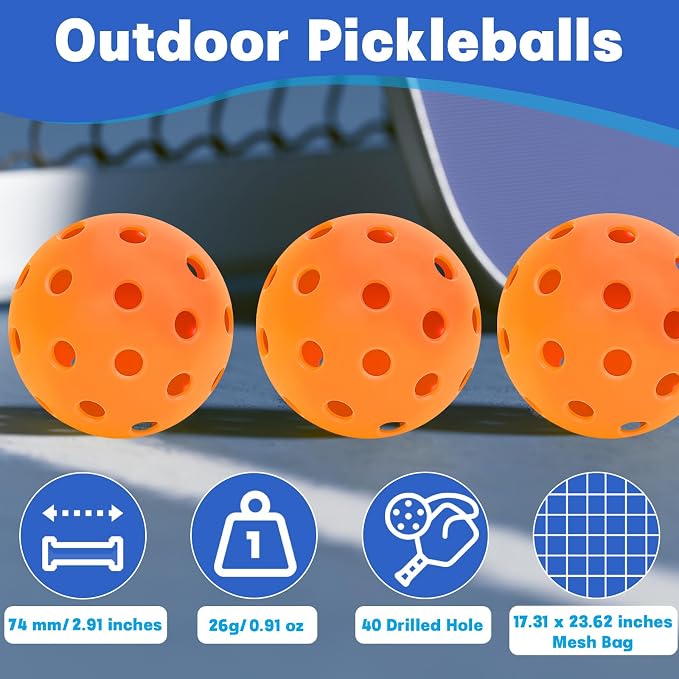 SAYAYA 24/50 Pack Outdoor Pickleball Balls Premium High Visibility Pickleballs Stable Flight & Consistent Bounce 40 Holes Pickle Balls with Mesh Bag for Beginners, Tournaments, Family & Outdoor Play