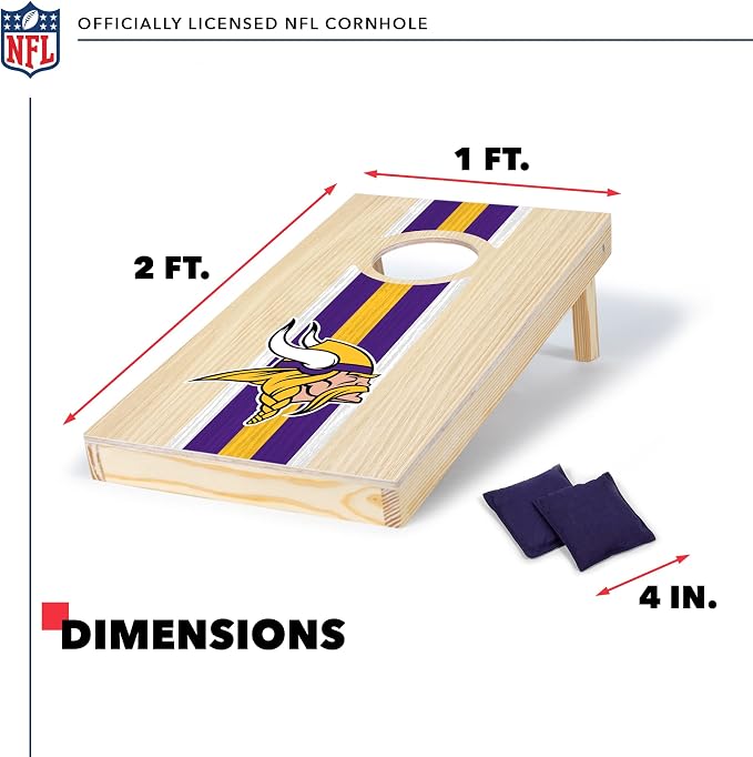 NFL Football Portable Size 1' x 2' Solid Wood Cornhole Set with Direct Print HD Team Graphics – Travel Size