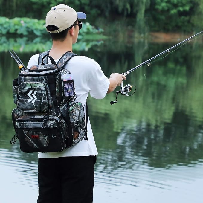 Sougayilang Fishing Tackle Backpack Waterproof Tackle Bag Storage with 4 Trays Tackle Box