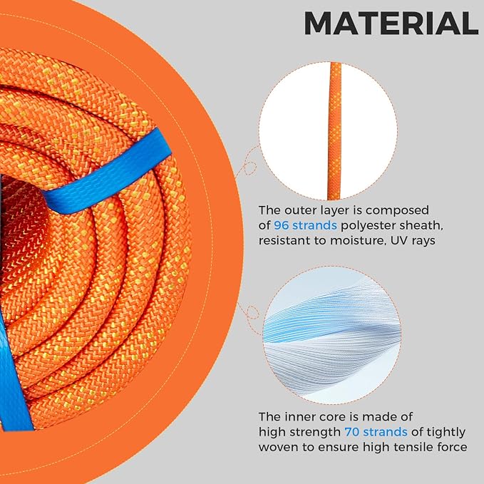 1/2 Inch Double Braided Polyester Arborist Rope, 1/2in 100ft Heavy Duty Nylon Rope for Anchor, Tree Work, Cargo, Pulling, Sailing