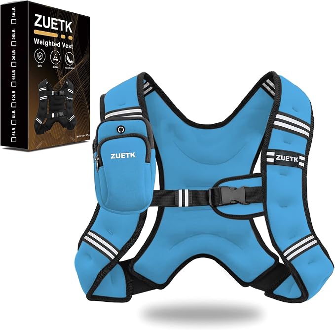 ZUETK Weighted Vest, 6lb/8lb/12lb/16lb/20lb/25lb/30lb Weight Vest with Reflective Stripe, Weighted Vest for Men Women Workout Equipment for Strength Training, Running, Jogging, Fitness, Weight Loss