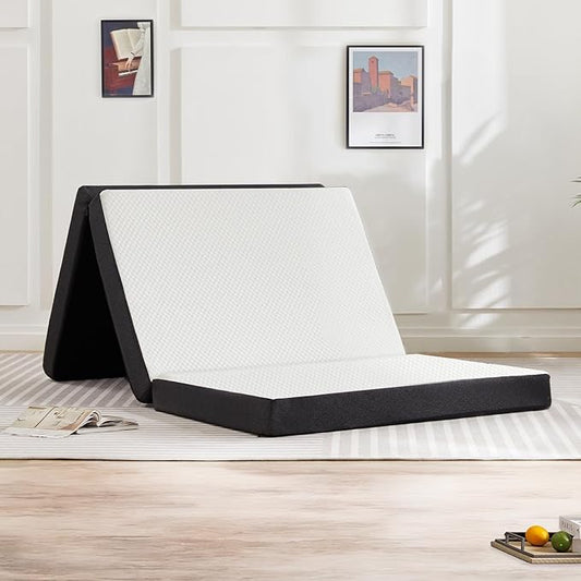 Folding Memory Foam Pads, 3" Tri-Fold Twin Topper with Washable Cover, Portable Guest Floor Bed Non-Slip for Travel Camping