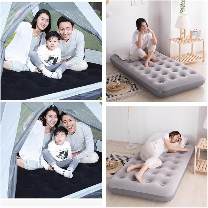Onirii Twin Size Single Camping Air Mattress Bed with Air Pump | 75"x 39"Thickened Portable Inflatable Mattress Blow Up Air Mattress,Travel Sleeping Bed Pad for Camping Home Hiking(Black)