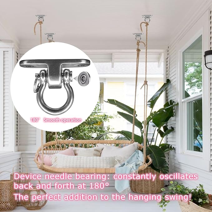 2-Pack Stainless Steel Swing Hangers,Slient Bearing Swing Hanger, Anti-Rust Heavy Duty 180° Rotary Swing, 1500LB Wooden Yoga Hammock Chair, Sandbag Porch Swing