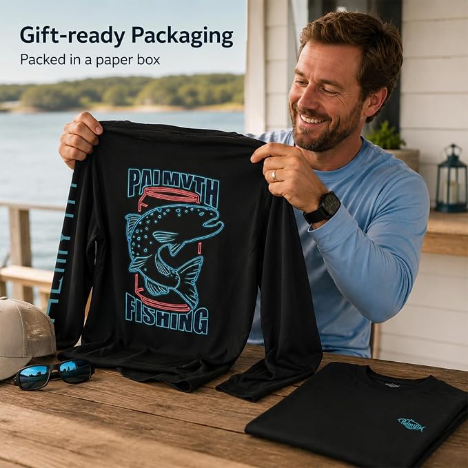 Palmyth Fishing Shirts for Men Long Sleeve UPF 50+ T Shirt Sun Protection | Quick Dry, Sun Protection, Myth-Cool Fabric, Fish Print, Moisture Wicking, Stretchy, Breathable, Fishing,Boating,Outdoor Wear