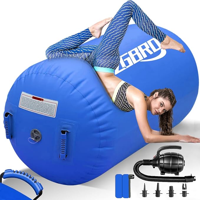 CZGBRO Gymnastics Barrel Air Roller with Pump, Inflatable Tumbling Equipment Air Mat Octagon Mat for Backhandspring Training Cheerleading Home Use