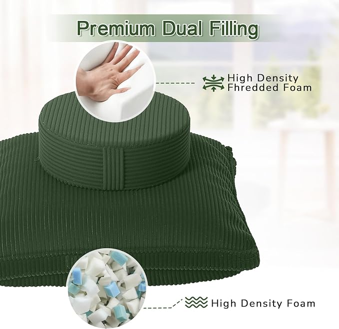 Meditation Cushion Set 32in, Large Round Zafu Floor Pillow for Adults, Soft Meditation Pillow Yoga, Zabuton Prayer Pad Set to Mindfulness, Yoga, Removable Corduroy Cover, Green