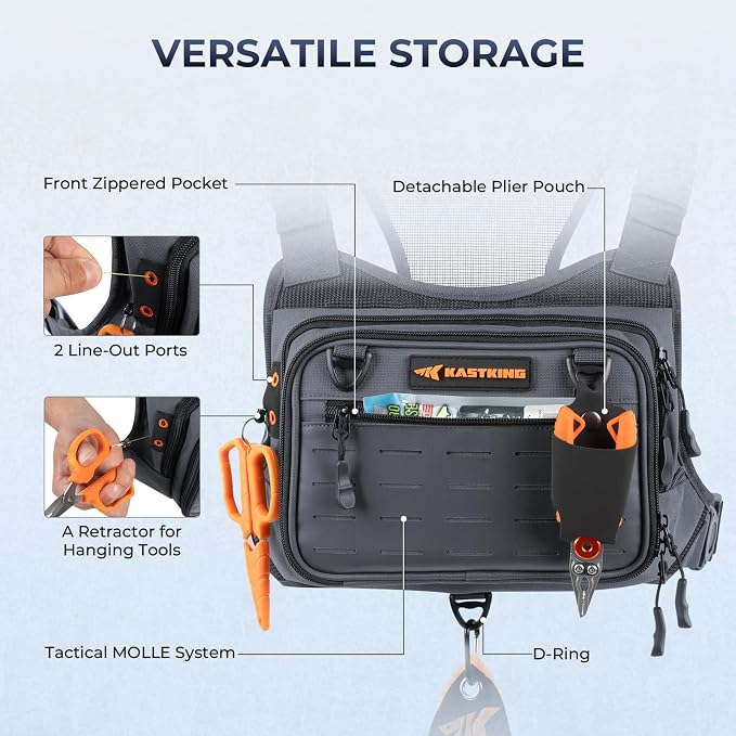 KastKing Bait Boss Water-Resistant Fishing Chest Pack With EVA Zip-Down Workstation, MOLLE Storage, Adjustable Chest Straps