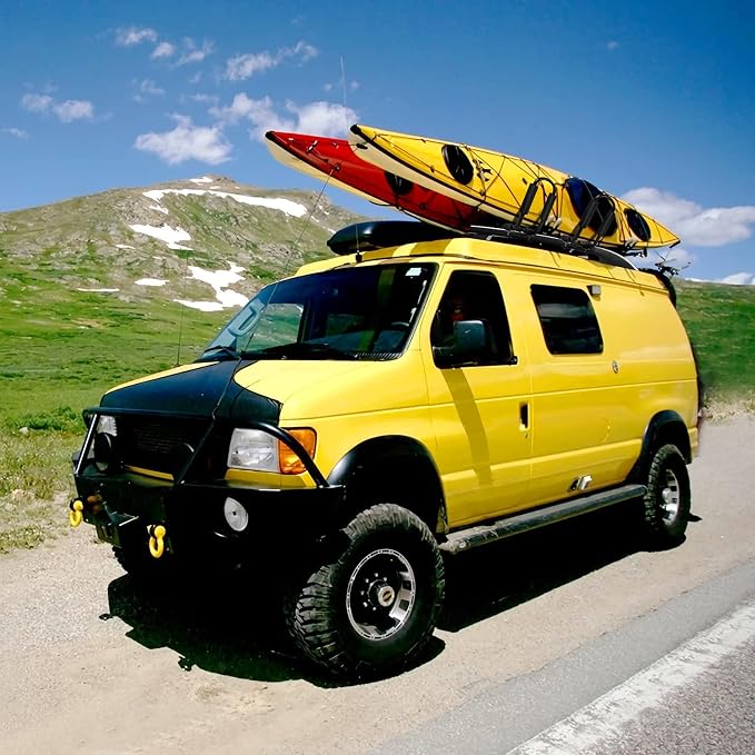 GYMAX 2Pairs Universal Kayak Roof Rack, J-Bar Roof Top Carrier with Straps, Foam Pad & Buckles, Mount Crossbar on SUV Van Car for SUP, Boat, Kayak, Canoes, Ski Board