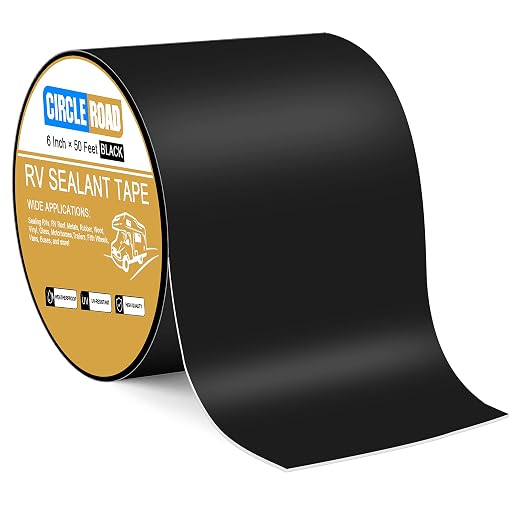 CircleRoad Butyl Sealant Waterproof Tape, RV Roof Tape Black, 6 Inch X 50 Feet RV Repair Sealant Tape, Stop Camper Roof Leaks, UV-Resistant, Weatherproof and Reliable (6In-50FT Black)