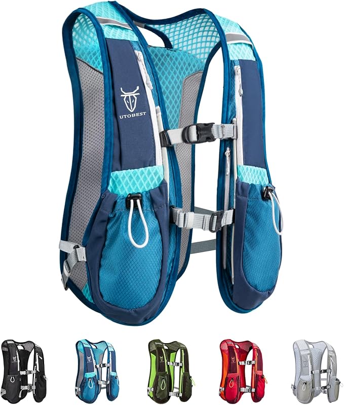UTOBEST Running Vest, 5L Hydration Vest Lightweight, Breathable and Sweatproof Running Backpack, Adjustable Running Hydration Vest for Trail Running Marathon Race Jogging Cycling