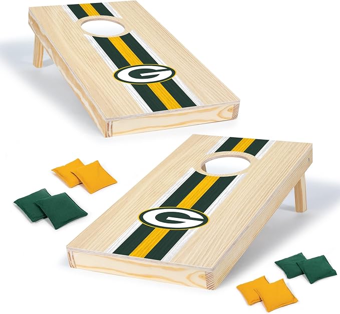NFL Football Portable Size 1' x 2' Solid Wood Cornhole Set with Direct Print HD Team Graphics – Travel Size