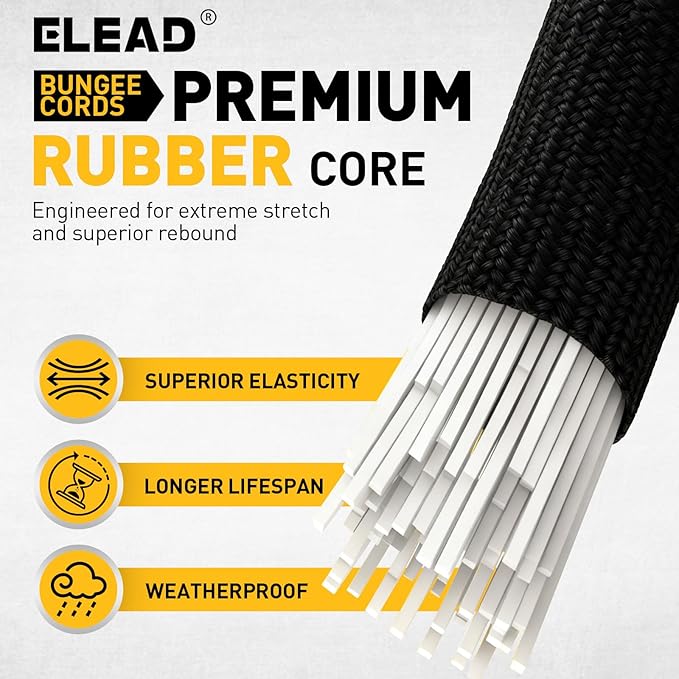8-Piece 36-inch Adjustable Bungee Cords with Hooks, Heavy Duty Outdoor Carabiner Bungee Straps, Easily Adjust from 7" to 36", Black Super Elastic Cord for Cargo, Camping, Bike Racks, Tents