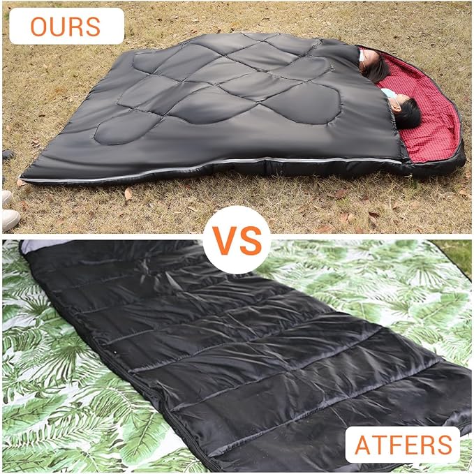 Double Sleeping Bag for Adults Camping,Bring Pillow, XL Queen Size Sleeping Bags for 2 Person Hiking Backpacking, Lightweight Waterproof with Compression Sack