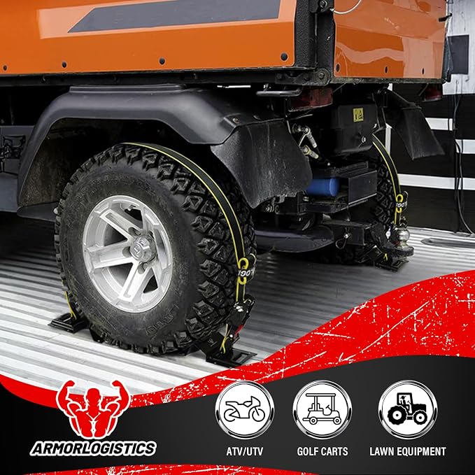 2Pack UTV Wheel Chock Tie-Down Kit, 2 in x 8 ft Heavy Duty Trailer Tire Straps, 4400lb Max Break Strength E Track System for ATV, UTV, SXS, Mower and More (Black)