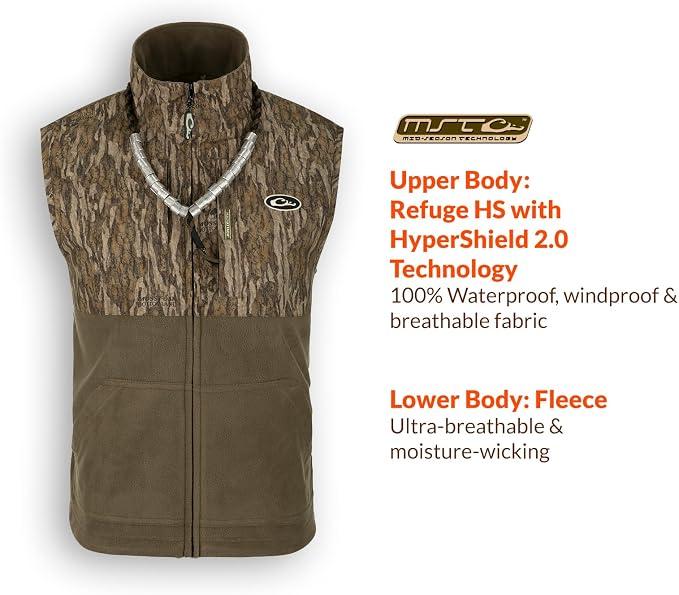 Drake Waterfowl Men's MST Eqwader Waterproof Windproof Hunting Vest | Breathable Moisture-Wicking Material, Fleece Lining, Taped Seams, Zippered Pockets