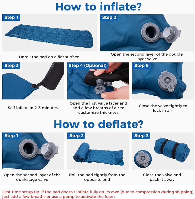 ATEPA Ultralight Self Inflating Sleeping Pad for Backpacking, 1.65lbs Compact 3-Season Camping Mat with R-Value 2.3, 1.2" Thick Insulated Foam Pad for Hiking, Trekking & Mountaineering - Blue