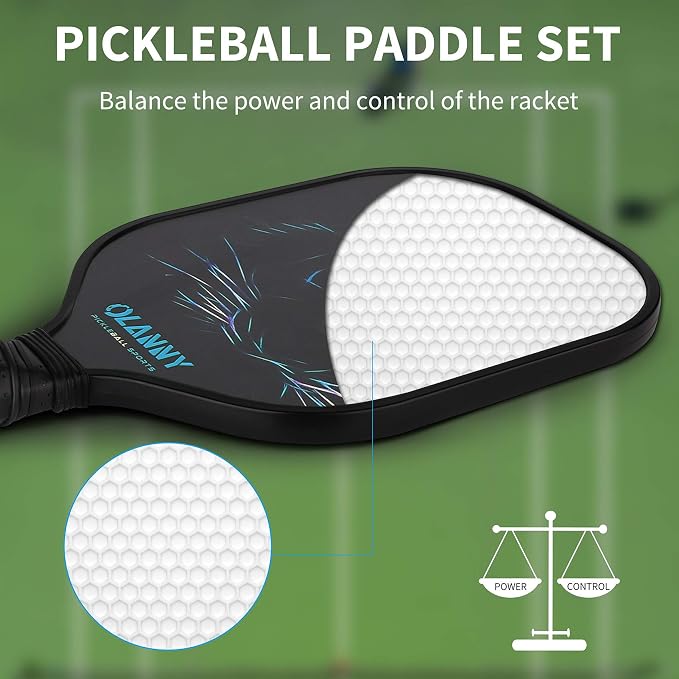 OLANNY Graphite Pickleball Paddles Set- Premium Rackets Fiber Face & Polymer Honeycomb Core Pickleball Set Includes Pickleball Paddles + Pickleball Balls+ Replacement Soft Grip + 1 Bag