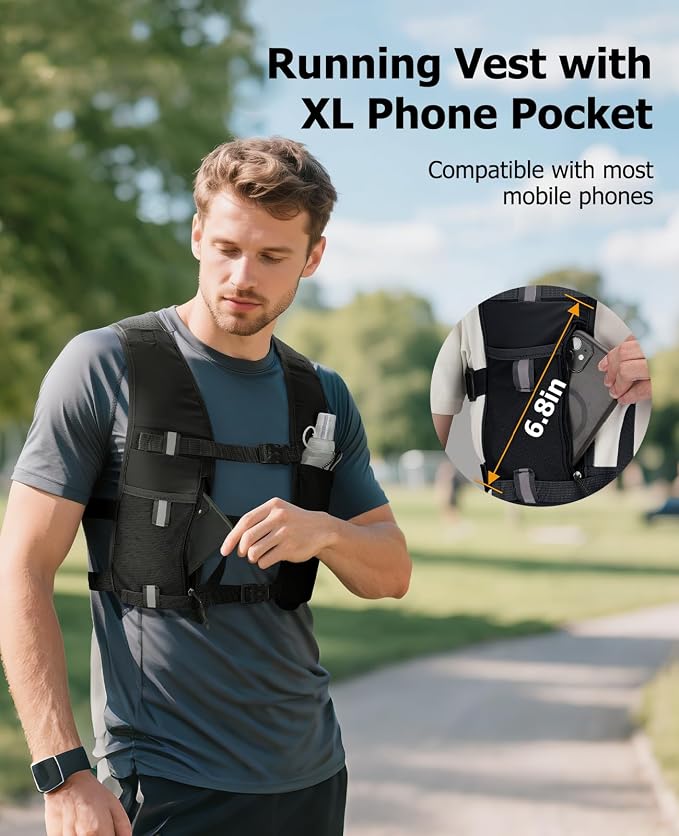 NOOLA Running Vest with 500ml Soft Flask, Lightweight Running Hydration Vest for Men Women，Adjustable Reflective Water Backpack with Phone Holder for Hiking Cycling Marathon Trail Race