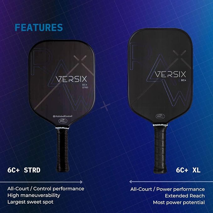 VERSIX RAW Carbon Fiber Pickleball Paddle,Polypropylene Honeycomb Core, Carbon Fiber, 7.9oz (Midweight), 15mm Core