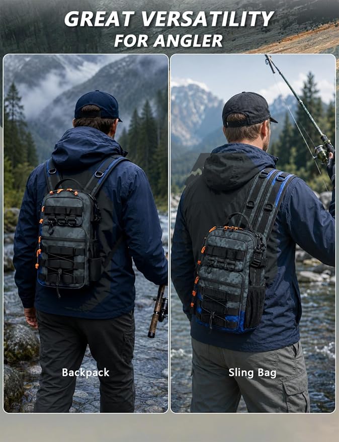 2 in 1 Compact Tactical Fishing Backpack with Tackle Boxes, Lightweight Waterproof Tackle Bag Fit 2 * 3600 Tackle Boxes, 2 Rod Holders Storage, Fishing Accessories Gift for Men Green