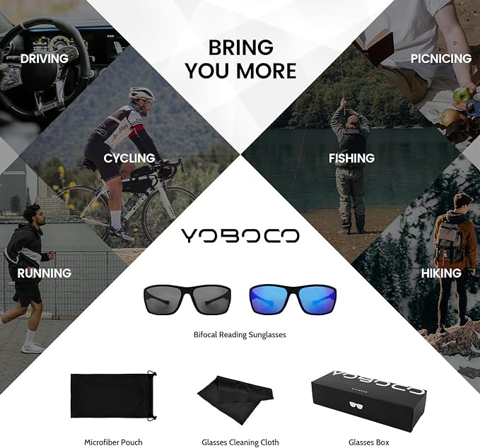Bifocal Sunglasses Wrap Around Sunglasses Readers, Sport Sunglass with Built in Readers for Driving, Blue/Black