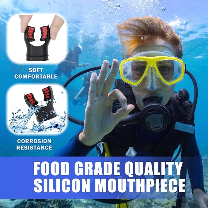 Scuba Diving Mouthpiece, Silicone Snorkel Mouthpiece Regulator Replacement with Regulator Tie Fits Most Standard Regulators Scuba Diving Accessories, Orange/Black/Yellow/Green