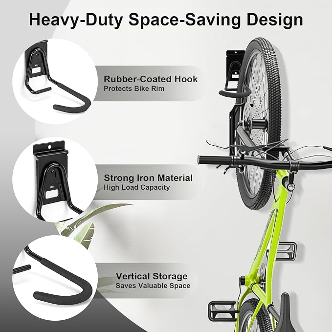 Slatwall Bike Hooks, Heavy Duty Bicycle Hangr with PVC Coating, Wall Mount Vertical Bicycle Storage Rack - 2 Pack
