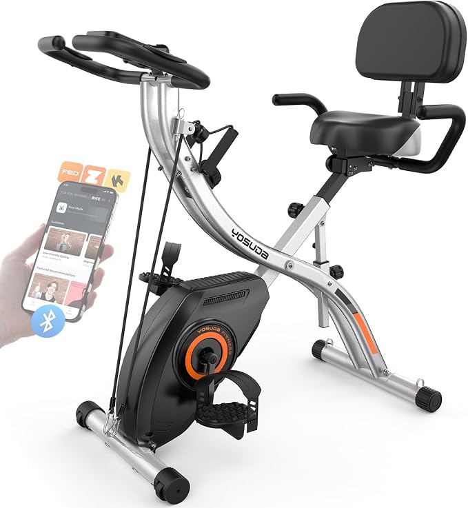 YOSUDA Folding Exercise Bike - 5 IN 1 Foldable Stationary Bike for Home Gym Workout, Upgraded Indoor Cycling Bikes with 6.6 LBS Flywheel, 380 LBS Capacity and 16-Level Magnetic Resistance, Back Support Cushion