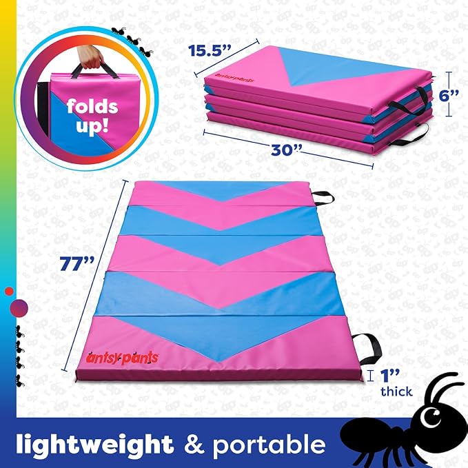 Antsy Pants Tumbling Mat for Kids – Gymnastics Mat, Easy to Clean, Sturdy, Foldable Tumbling Mats, Padded, Lightweight, Portable, Gymnastics Equipment for Active Play