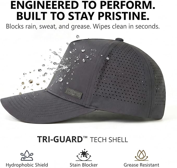 TOP-EX Performance Baseball Hat for Men Water Resistant Golf Cap Running Cooling Snapback Laser Perforated