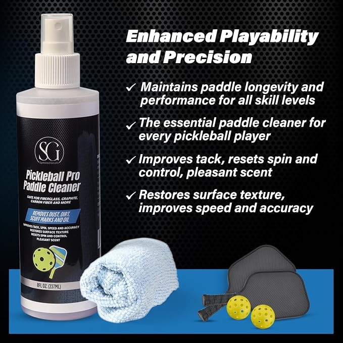 Dual-Action Cleaner Spray for Bowling Balls & Pickleball Paddles – Removes Dirt, Oil, Residue & Scuffs – EPA Safer, 8 FL Oz w/Cloth & Tape