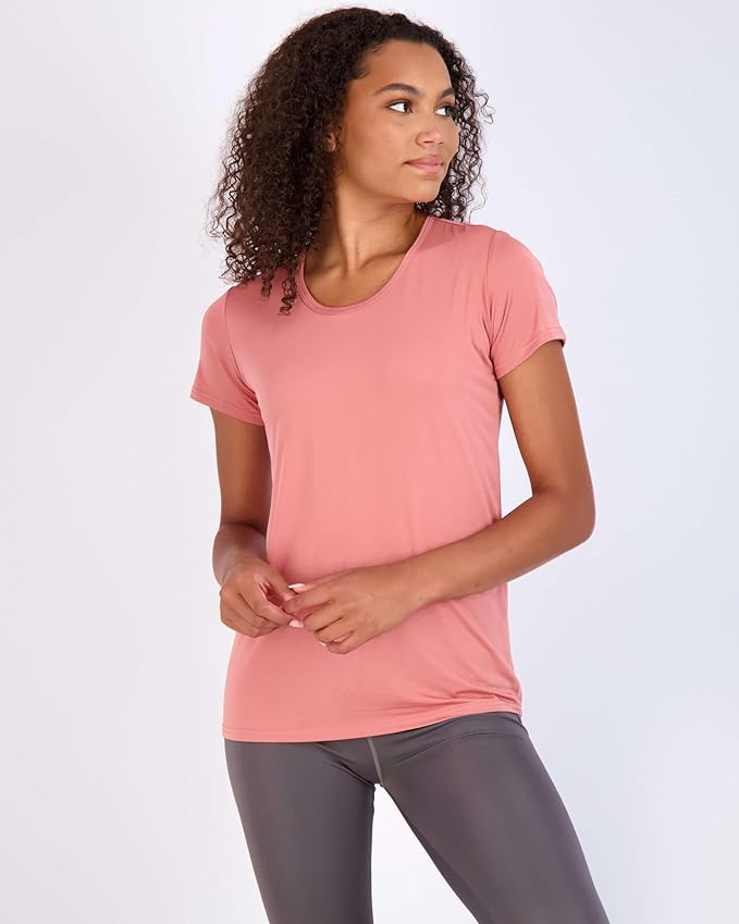 Real Essentials 5 Pack: Women's Short Sleeve T-Shirts Workout Tops Fitness Pilates Gym Activewear Athletic (Plus Available)