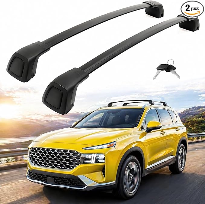 HEKA Roof Rack Cross Bars for 2019 2020 2021 2022 2023 Santa Fe Anti-Theft Aluminum Lockable Cargo Bar Crossbars Surfboards Kayaks Canoe Luggage with Side Rails