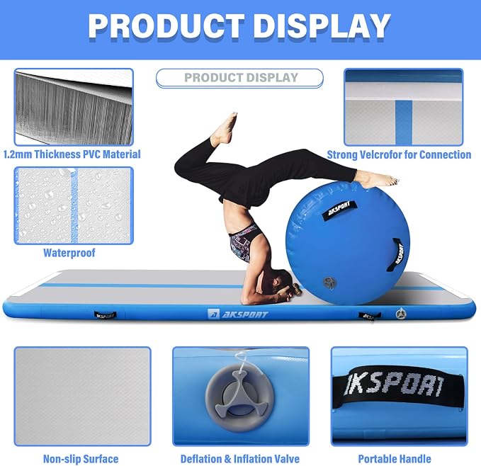 AKSPORT Air Roller Gymnastics Air Barrel for Backbends and Back Handsprings Exercise Training with Electric Air Pump for Home Use/Yoga/Cheerleading/Tumbling/Back Walkovers
