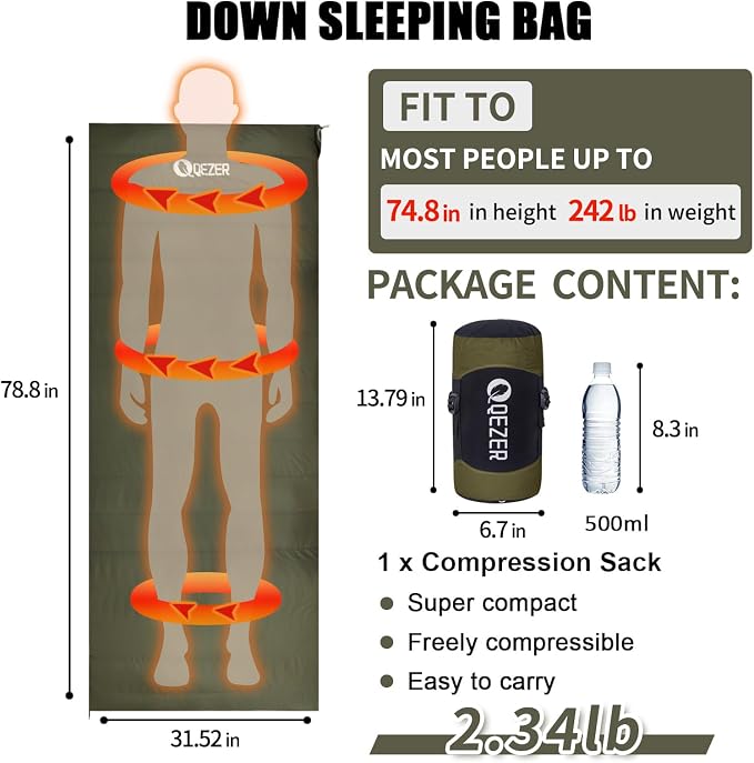 Down Sleeping Bag for Adults, Ultralight Wearable Sleeping Bag for Backpacking
