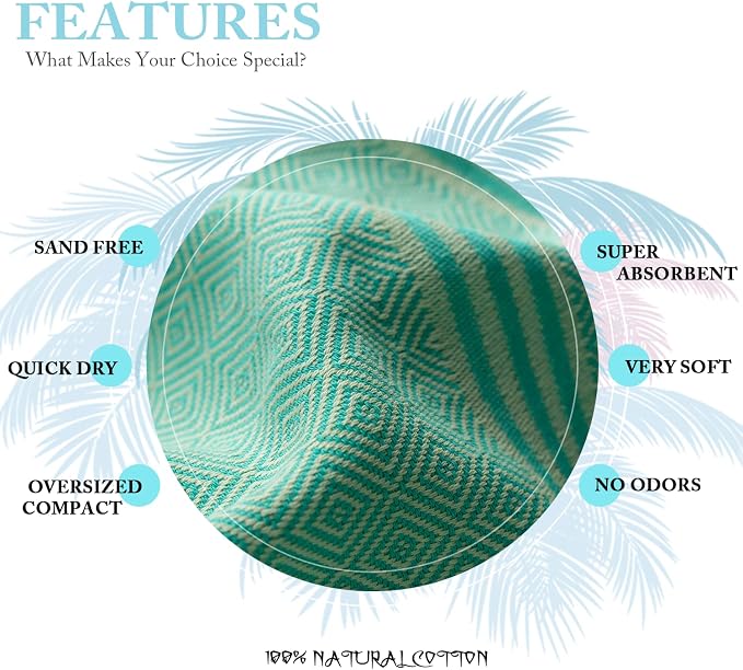 Your Choice Turkish Beach Towel (71x41) - 100% Cotton Turkish Towel, Sand Free Quick Dry Oversized, Lightweight Compact Travel Towel - Color Mint Green