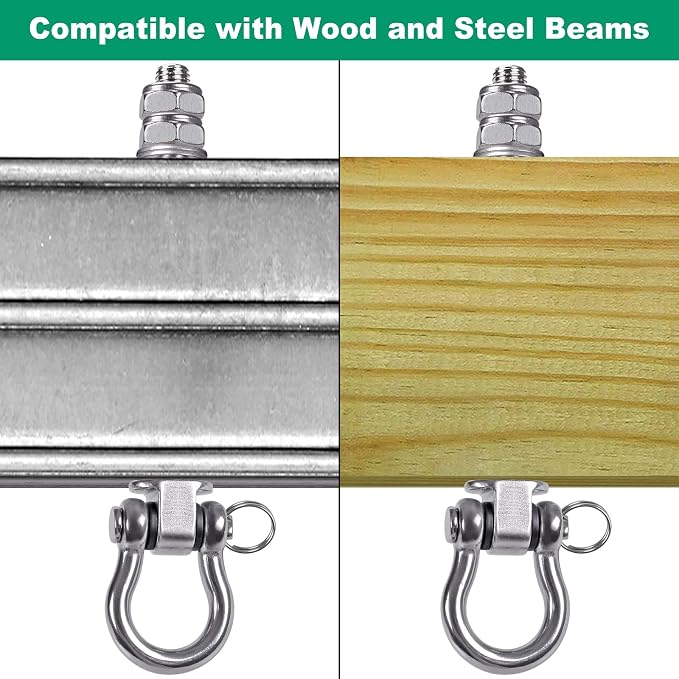SELEWARE Heavy Duty Bearing Swing Hangers, 2 Pack Stainless Steel Swing Set Hooks for Wood and Steel Beam, for Hammock, Yoga Swing, Porch Swing, Heavy Bag, 5" x M2/5", 1500LB Capacity